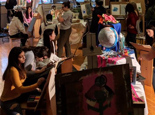 Still Life Drawing with painting and drawing students. 